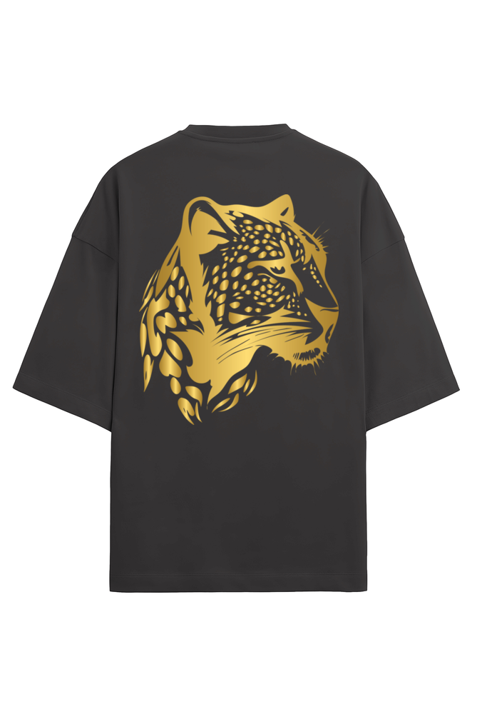 Golden Cheetah Face Print Men's Oversized T Shirts Black