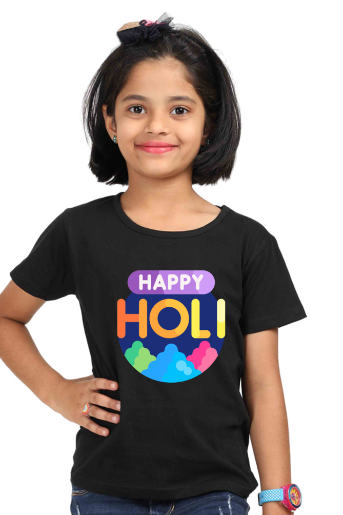 Happy Holi Vibes: Girls' Tshirt Black