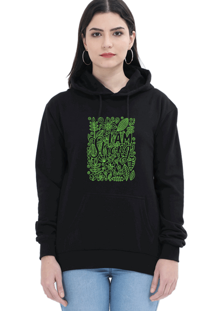 "I am Strong" Hooded Sweatshirt for Girls and Women Black