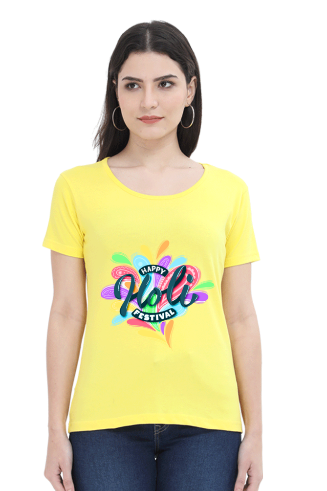 Color Splash Celebration: Happy Holi Art Tee New Yellow