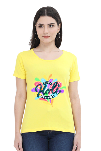 Color Splash Celebration: Happy Holi Art Tee New Yellow