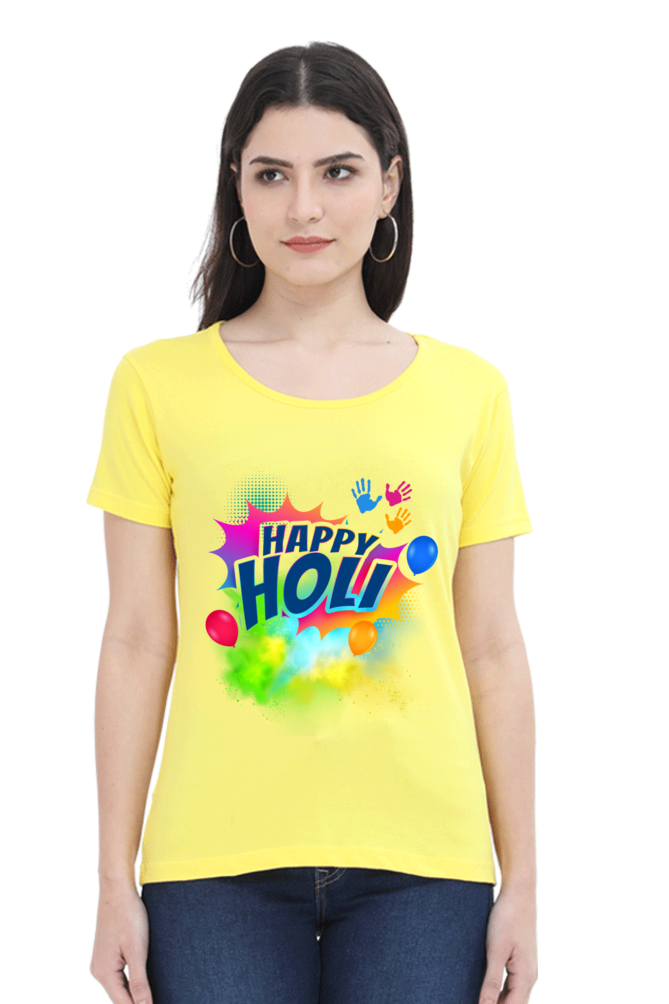 Colorful Holi Celebration: Hand-Stamped Tee New Yellow