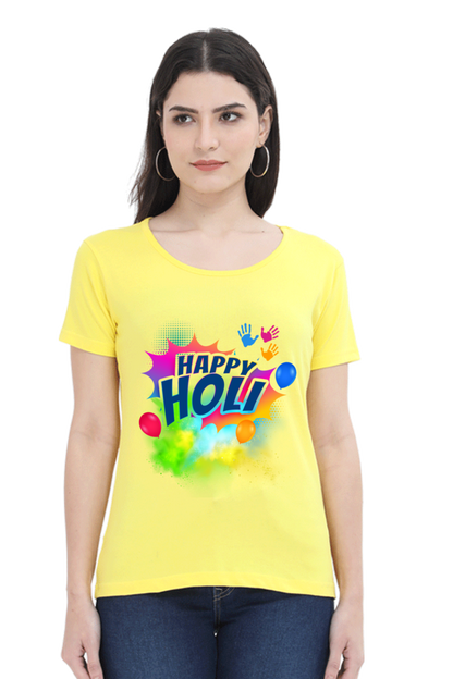 Colorful Holi Celebration: Hand-Stamped Tee New Yellow