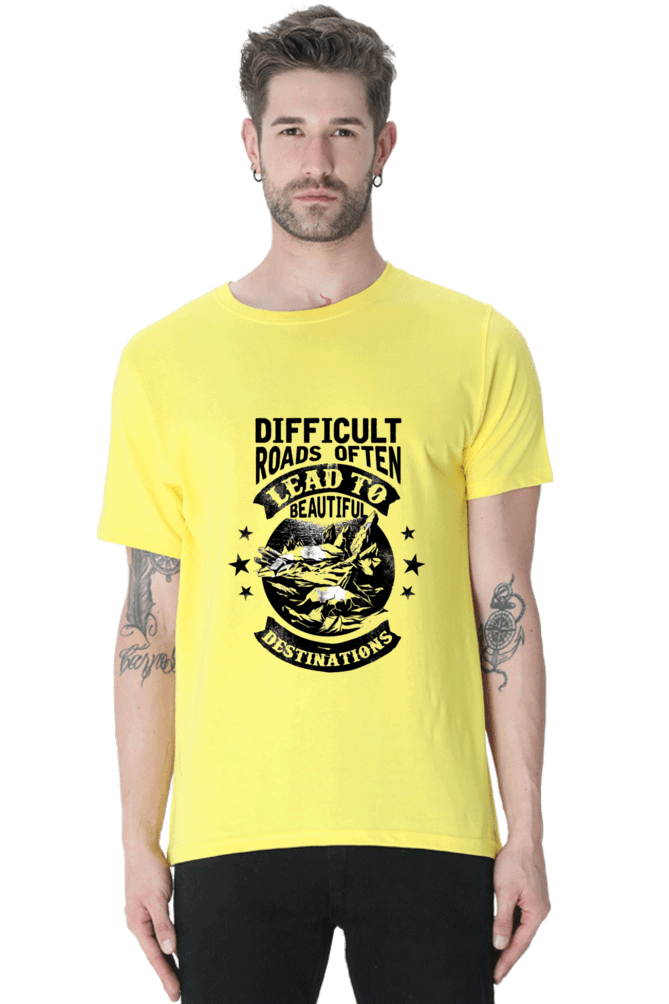 Difficult Roads Men's T Shirts New Yellow