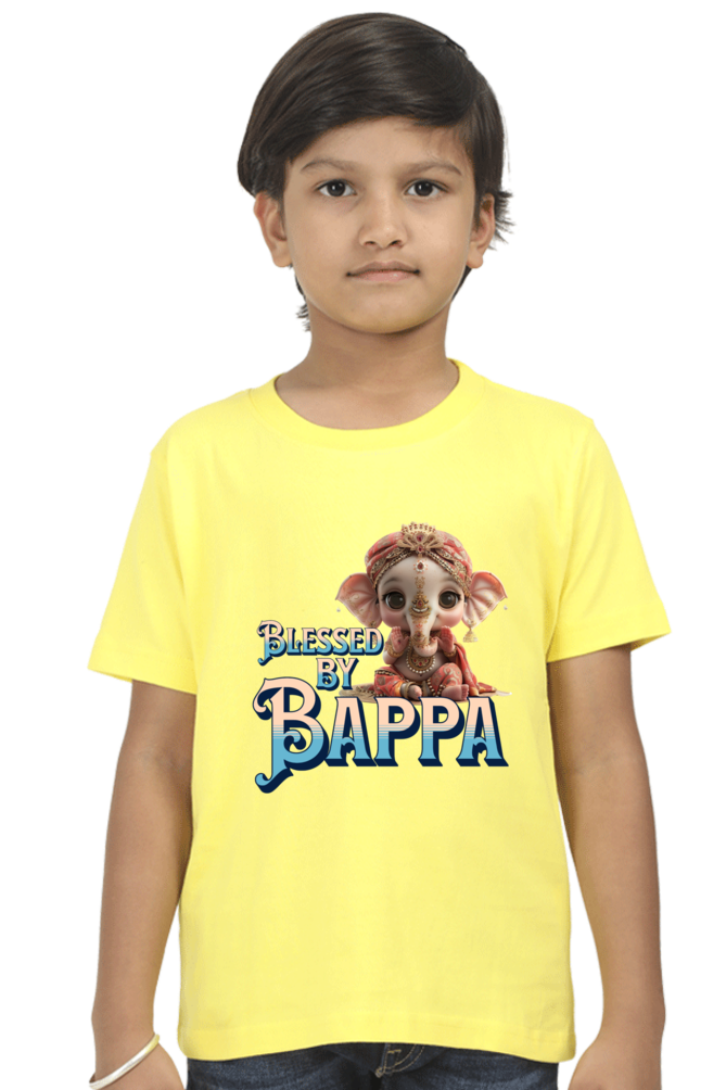 Blessed By Bappa Ganesh Chaturthi Boy's T Shirts New Yellow