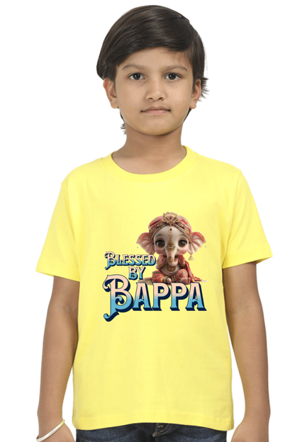 Blessed By Bappa Ganesh Chaturthi Boy's T Shirts New Yellow