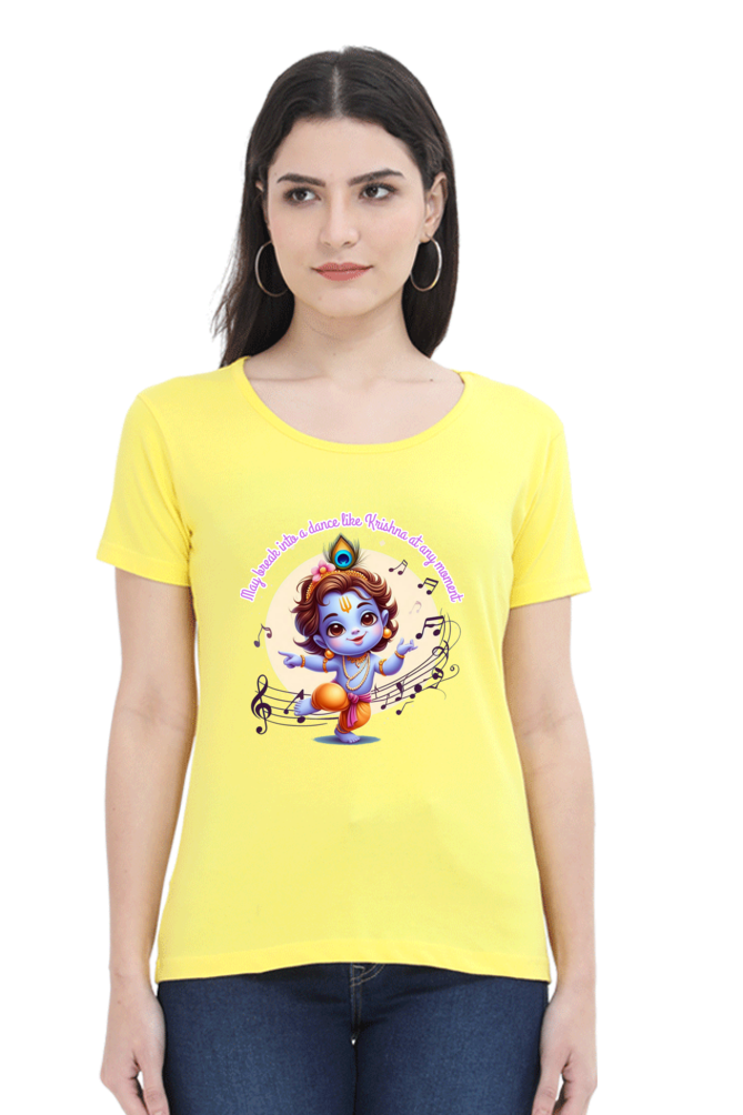 Dance Like Krishna Janmashtami Women T Shirts New Yellow