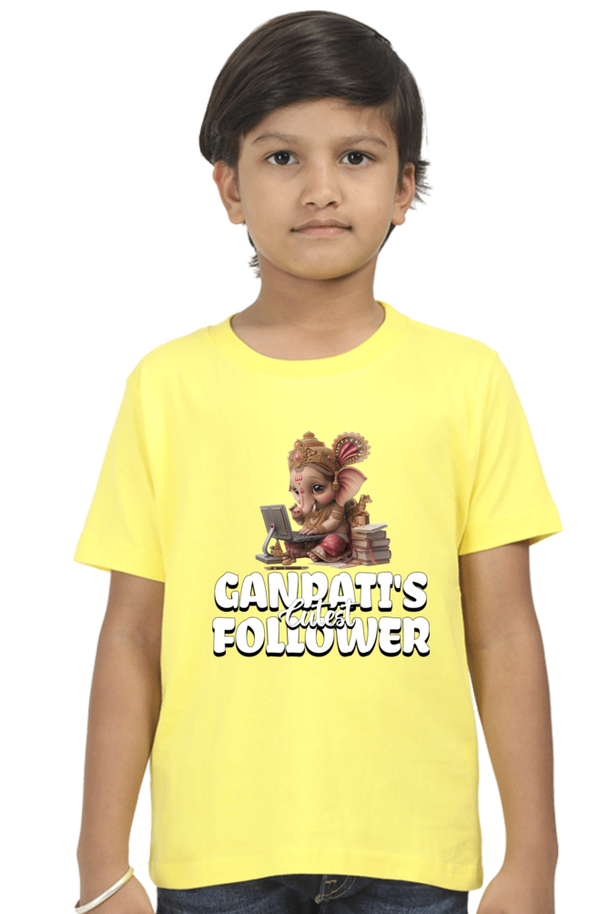 Ganpati's Cutest Follower Ganesh Chaturthi Boy's T Shirts New Yellow