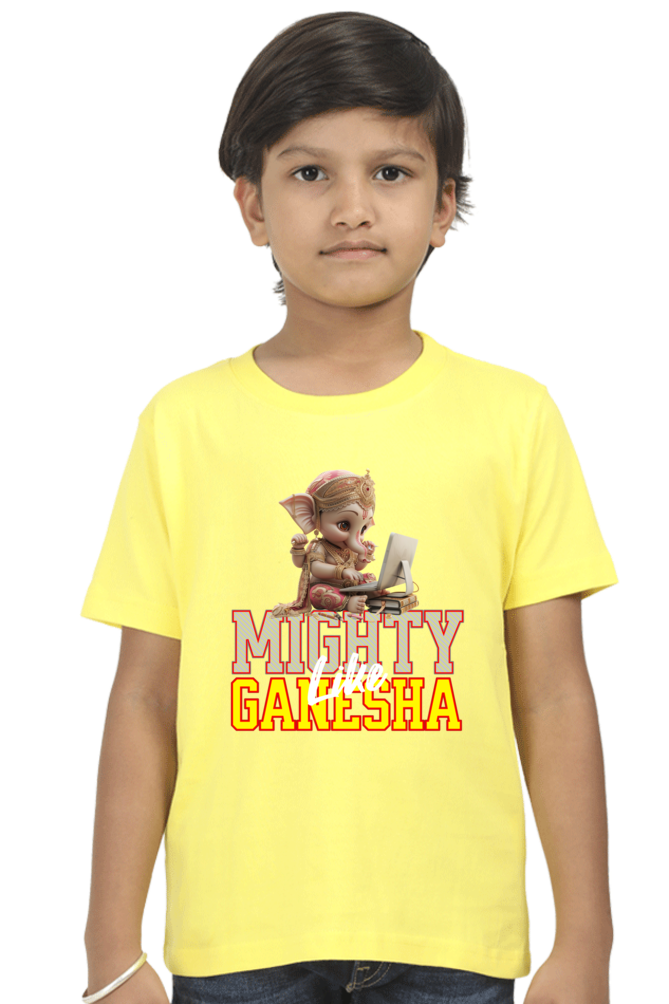 Mighty Like Ganesha 2 Ganesh Chaturthi Boy's T Shirts New Yellow