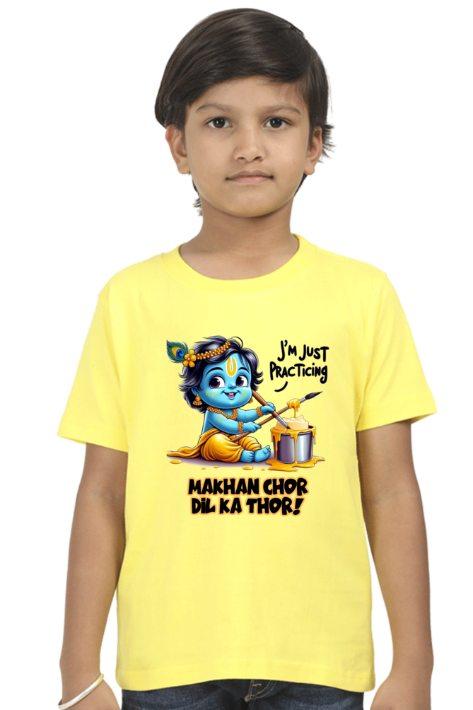 Makhan Chor Dil Ka Thor Janmashtami Boy's T Shirts New Yellow