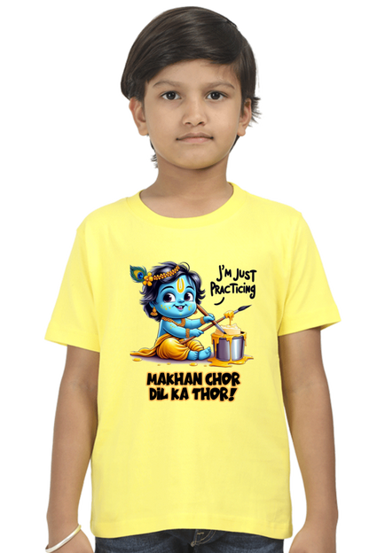 Makhan Chor Dil Ka Thor Janmashtami Boy's T Shirts New Yellow