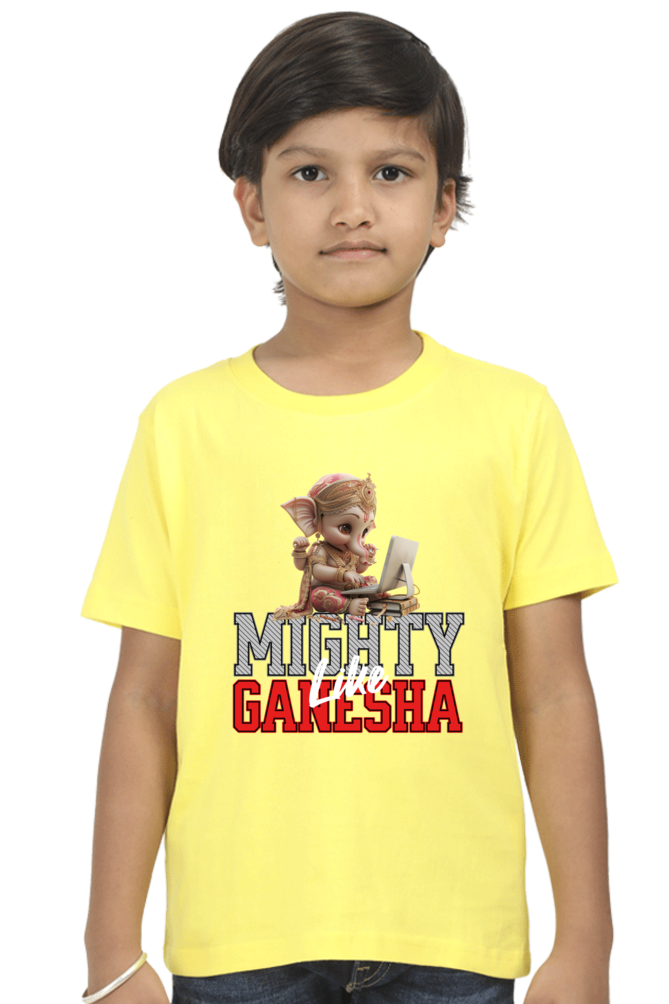 Mighty Like Ganesha Ganesh Chaturthi Boy's T Shirts New Yellow