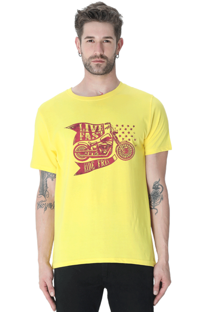 Live Fast Men's T Shirts New Yellow