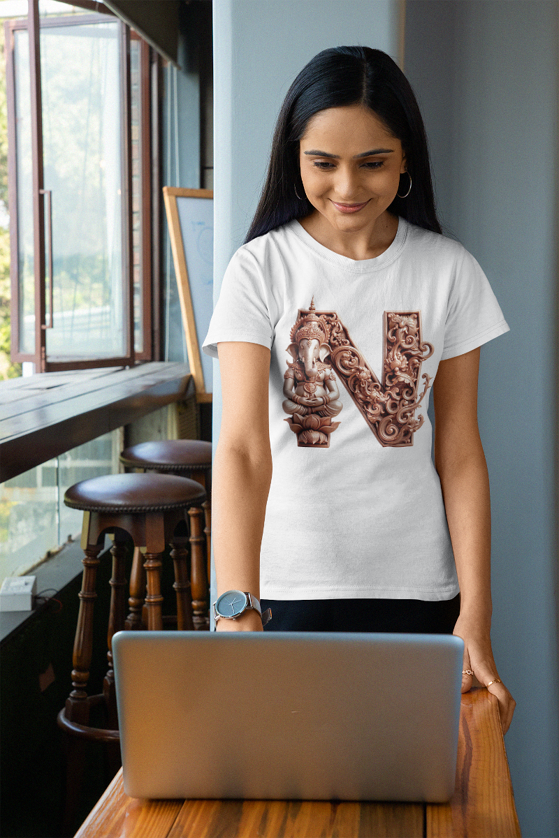 Stylish N Alphabet Ganesh Chaturthi Women T Shirts