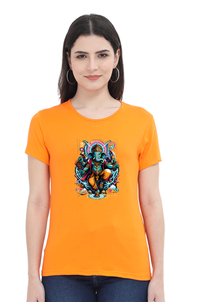 Lord Ganesha 2 Printed Ganesh Chaturthi Women T Shirts Orange