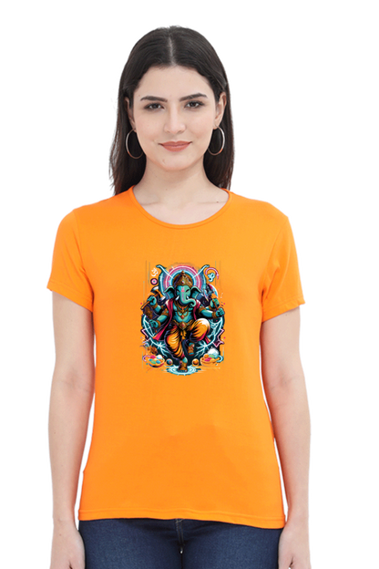 Lord Ganesha 2 Printed Ganesh Chaturthi Women T Shirts Orange