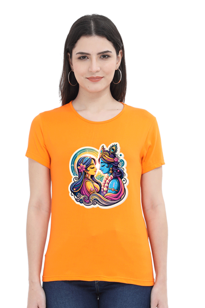 Radha Krishna janmashtami Women T Shirts Orange