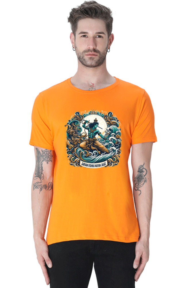 Sarvam Vishnu Mayam Jagat Janmashtami Men's T Shirts Orange