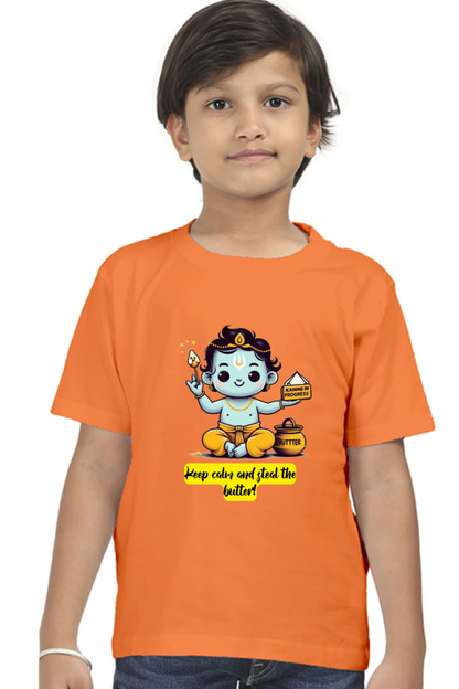 Keep Clam And Steal The Butter Janmashtami Boy's T Shirts