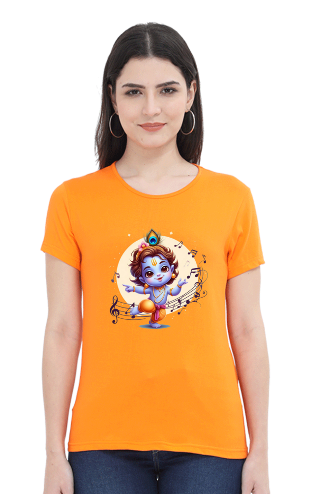 Little Krishna Janmashtami Women T Shirts Orange