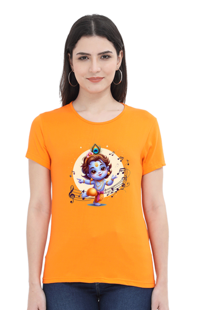 Little Krishna Janmashtami Women T Shirts Orange