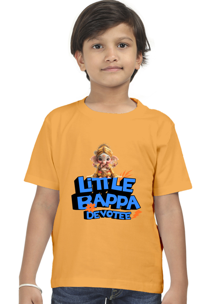 Little Bappa Devotee Ganesh Chaturthi Boy's T Shirts Golden Yellow