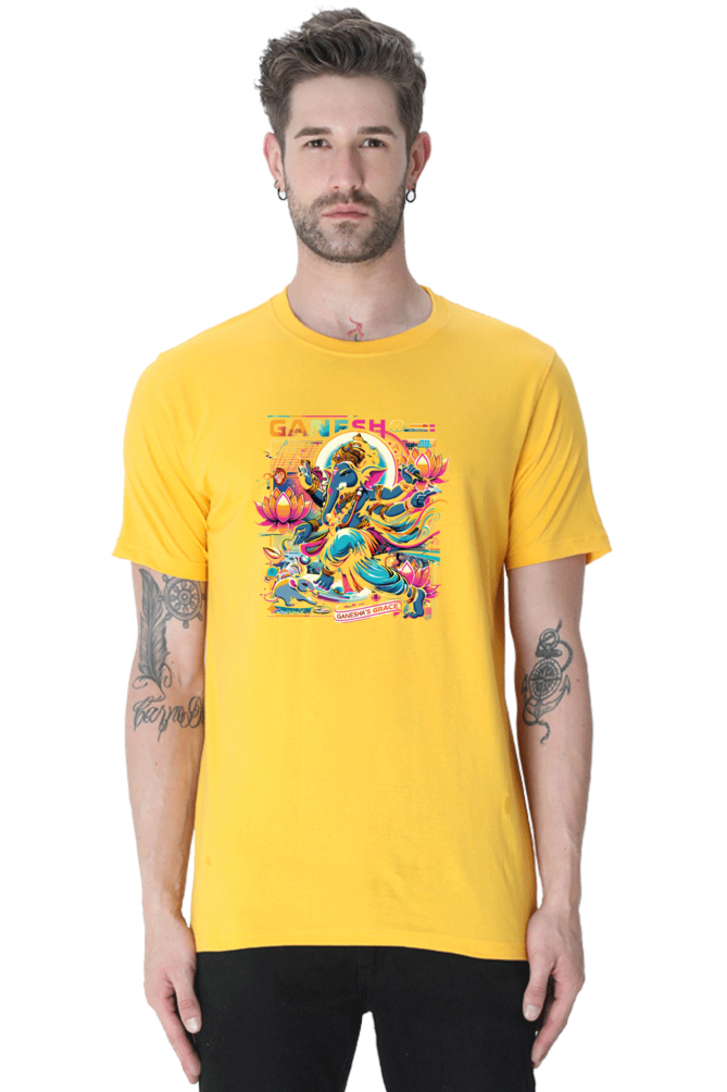 Ganesha's Grace 1 Printed Ganesh Chaturthi Men's T Shirts Golden Yellow