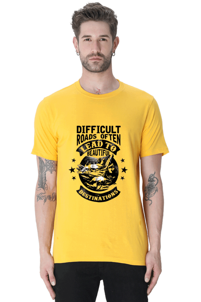 Difficult Roads Men's T Shirts Golden Yellow