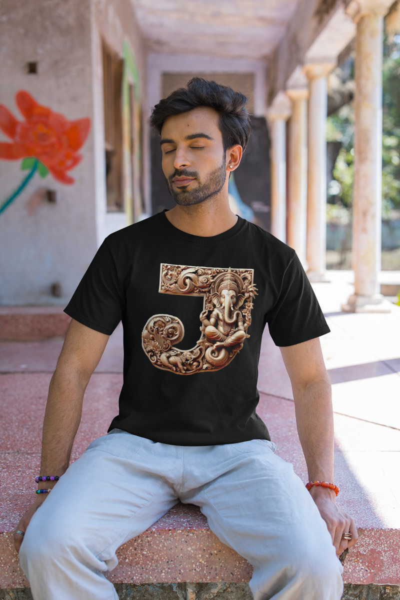 Stylish J Alphabet Ganesh Chaturthi Mens Tshirts