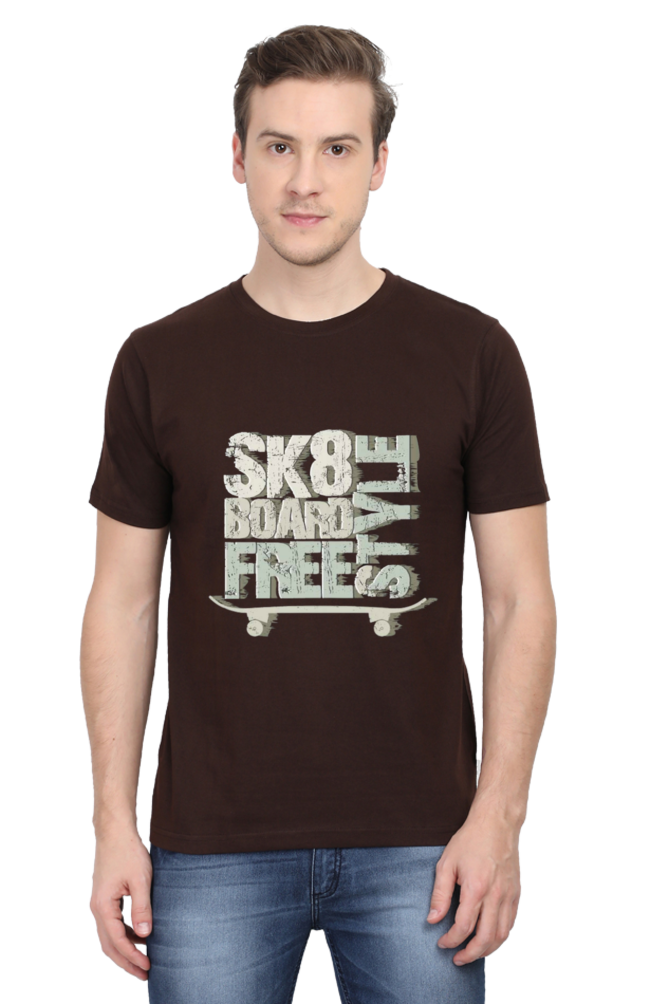 Skate Board Free Style Men's T Shirt Coffee Brown