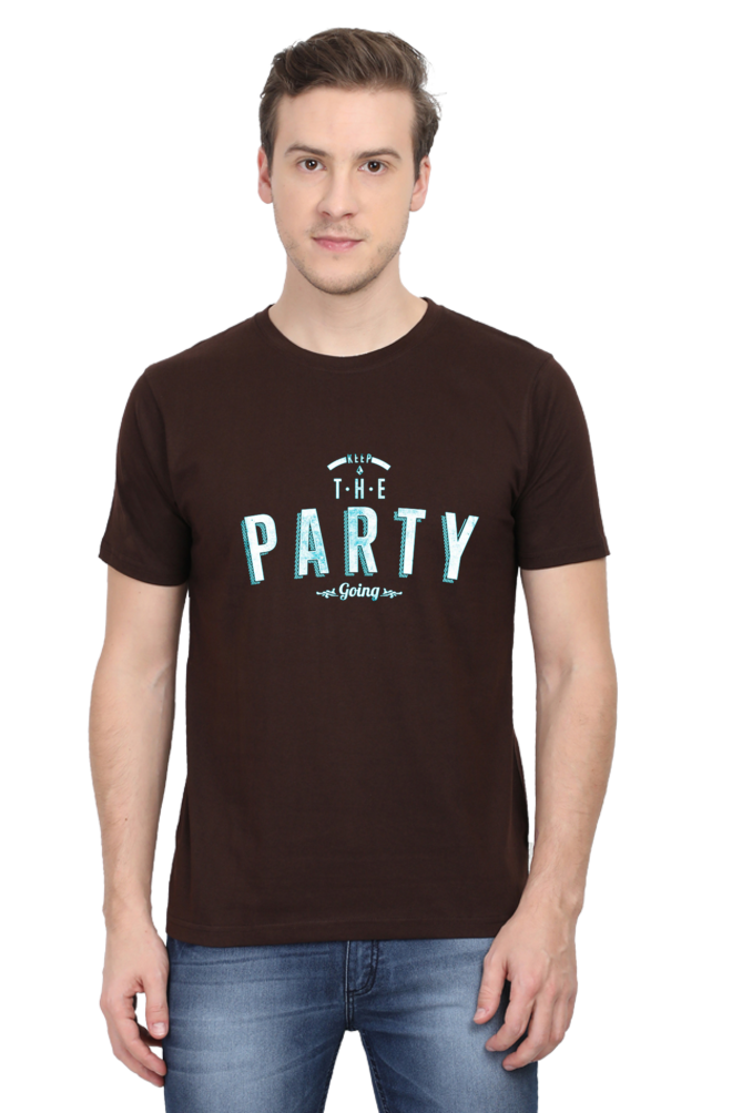 Party Going Men's T Shirts Coffee Brown