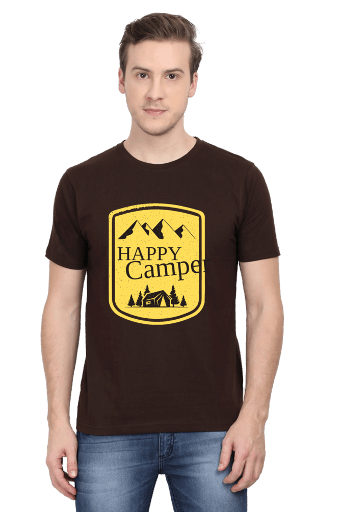 Happy Camper Men's T Shirt Coffee Brown