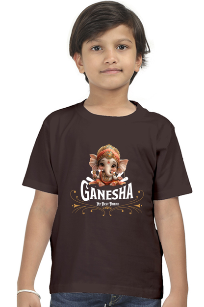 Bal Ganesha Ganesh Chaturthi Boy's T Shirts Coffee Brown