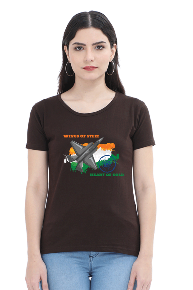 Patriotic Women T Shirts Coffee Brown