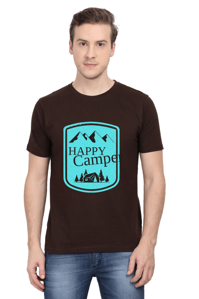 Happy Camper Men's T Shirt Coffee Brown