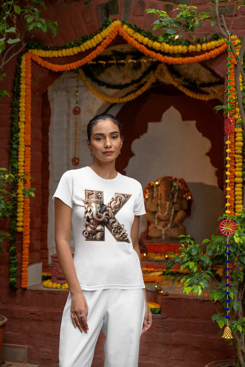 Stylish K Alphabet Ganesh Chaturthi Women T Shirts