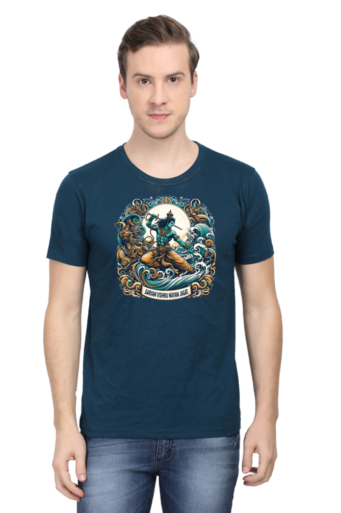 Sarvam Vishnu Mayam Jagat Janmashtami Men's T Shirts Petrol Blue