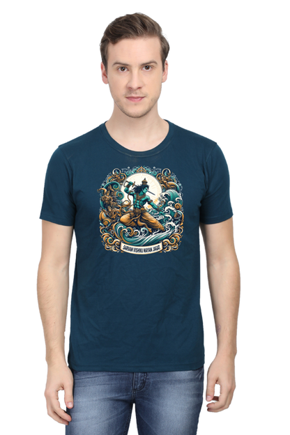 Sarvam Vishnu Mayam Jagat Janmashtami Men's T Shirts Petrol Blue