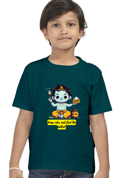 Keep Clam And Steal The Butter Janmashtami Boy's T Shirts