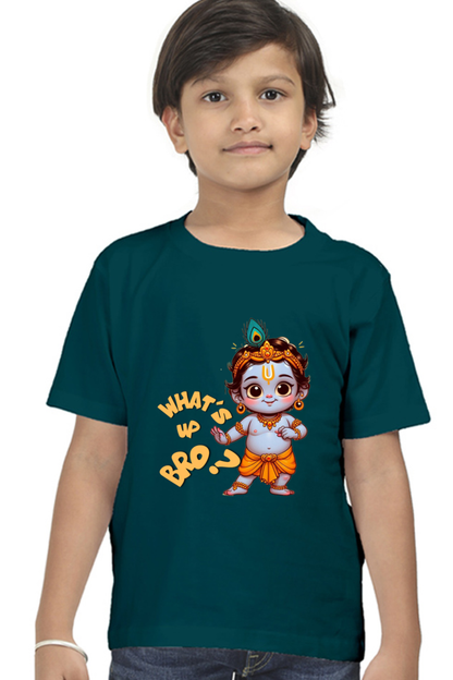 Whats Up Bro? Janmashtami Boy's T Shirts Petrol Blue