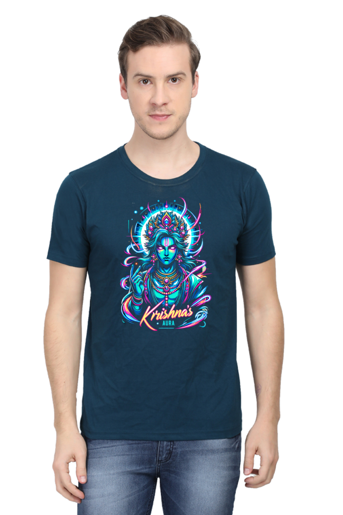 Krishna's Aura Janmashtami Men's T Shirts Petrol Blue