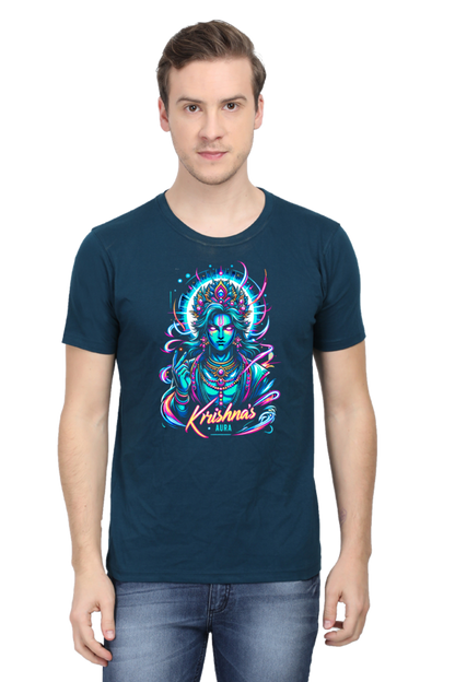 Krishna's Aura Janmashtami Men's T Shirts Petrol Blue