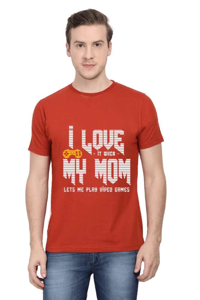 I Love It When My Mom Lets Me Play Video Game- Men's Printed T Shirt Brick Red