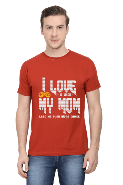 I Love It When My Mom Lets Me Play Video Game- Men's Printed T Shirt Brick Red