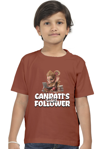 Ganpati's Cutest Follower Ganesh Chaturthi Boy's T Shirts Brick Red