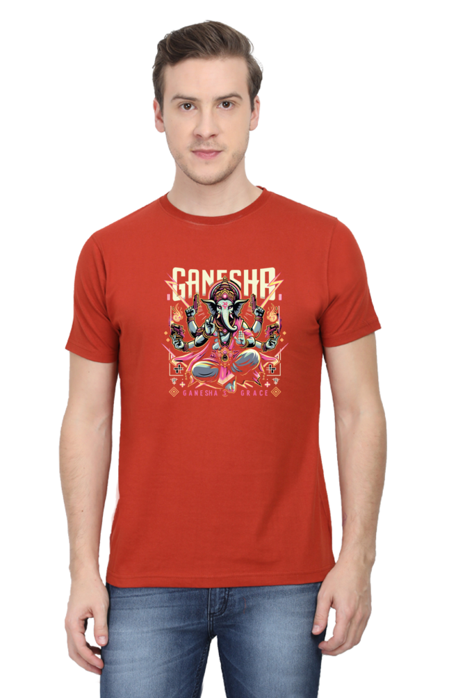 Ganesha's Grace 2 Printed Ganesh Chaturthi Men's T Shirts Brick Red