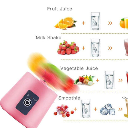 Portable Electric Usb Juice Maker Juicer Bottle Blender Grinder Mixer 4 Blades Rechargeable Bottle (380 Ml Mix Color)