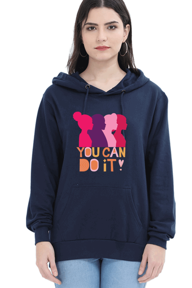 "You Can Do It'" Hooded Sweatshirt for Girls and Women Navy Blue