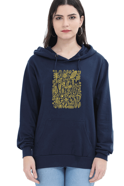 "I am Strong" Hooded Sweatshirt for Girls and Women Navy Blue