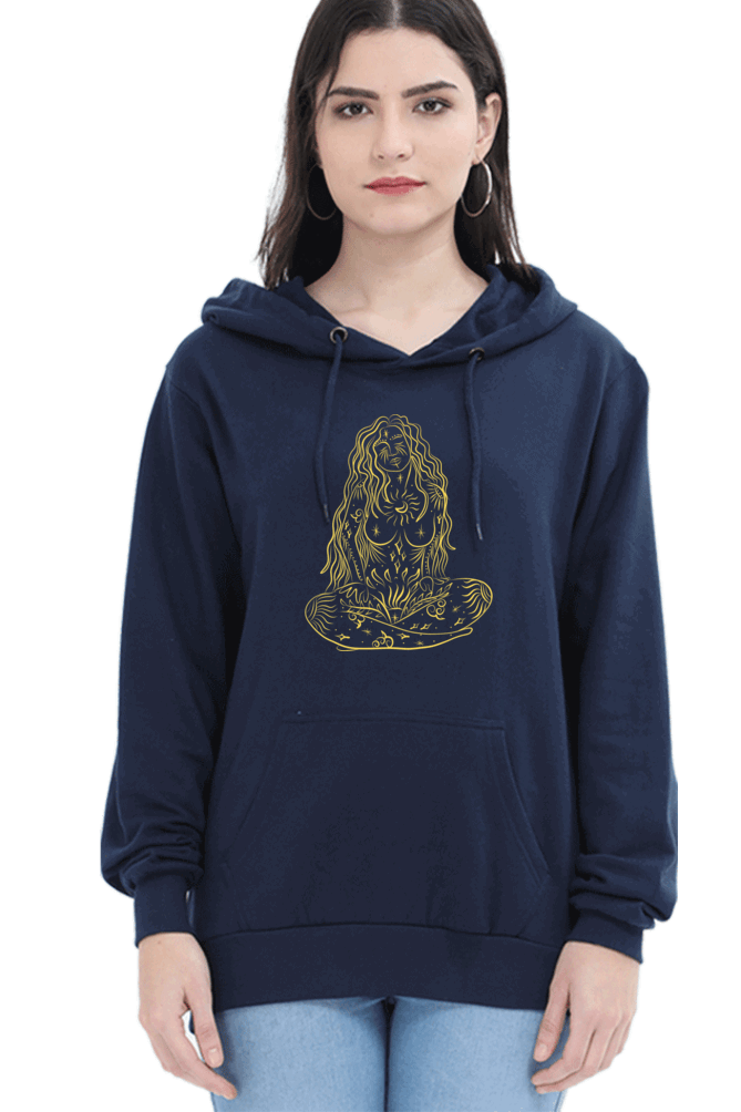 "Initiate Sartorial Opulence" - Unisex Hooded Sweatshirt for Girls and Women Navy Blue